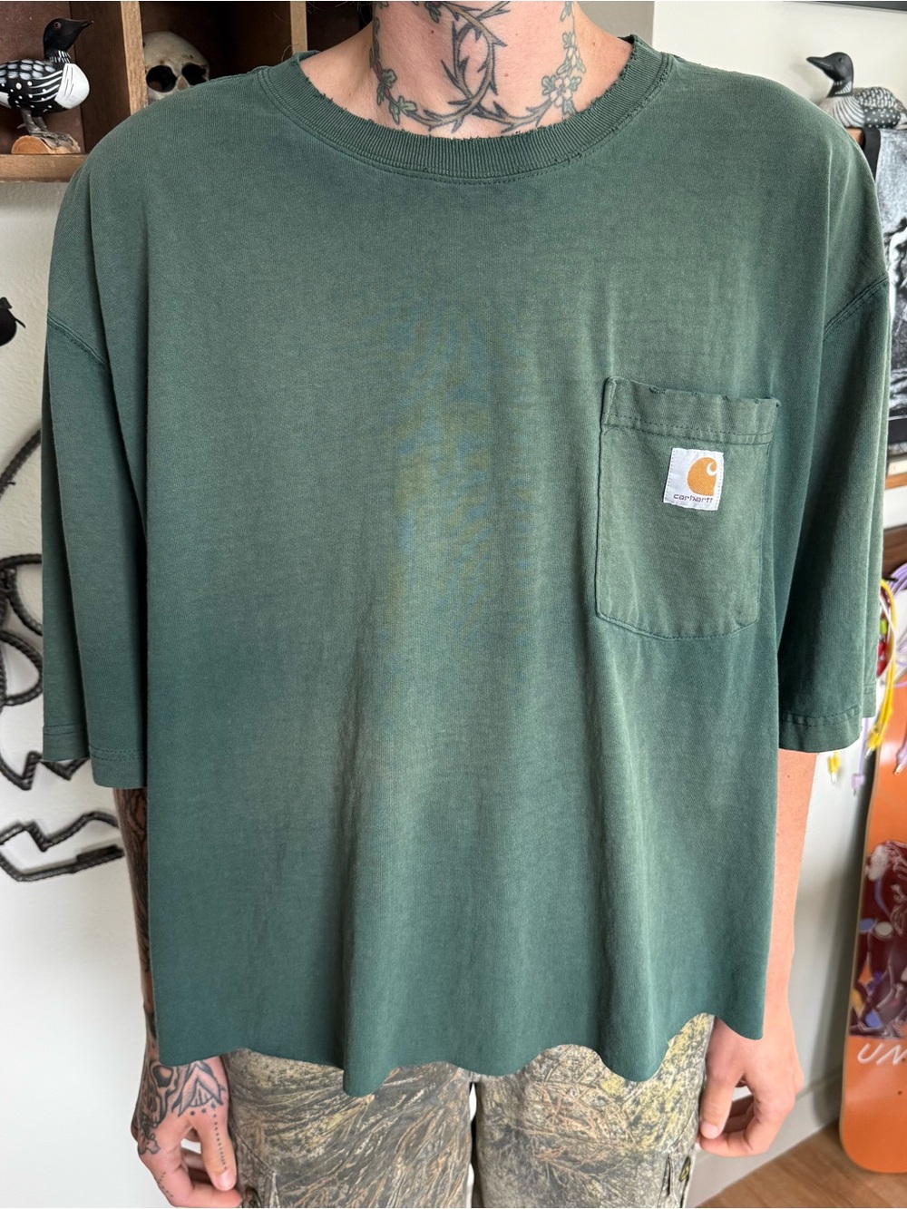 Carhartt K87 Hunter Green Cropped Faded S/S Pocket Tee ~ Size 2XL